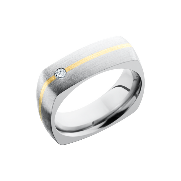 Titanium 7mm domed square band with an inlay of 14K yellow gold and a flush-set .07ct diamond Cozzi Jewelers Newtown Square, PA