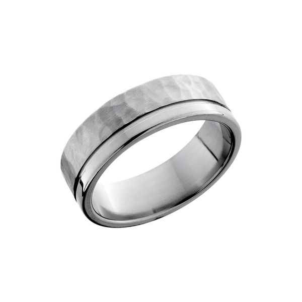 Titanium 7mm flat band with an off-center .5mm groove Cozzi Jewelers Newtown Square, PA