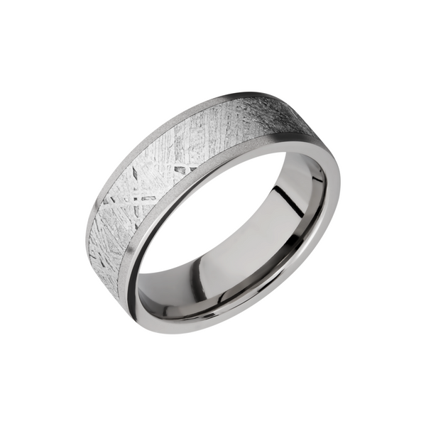 Titanium 7mm flat band with an inlay of authentic Gibeon Meteorite Cozzi Jewelers Newtown Square, PA