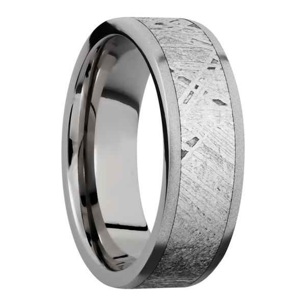 Titanium 7mm flat band with an inlay of authentic Gibeon Meteorite Image 2 Cozzi Jewelers Newtown Square, PA