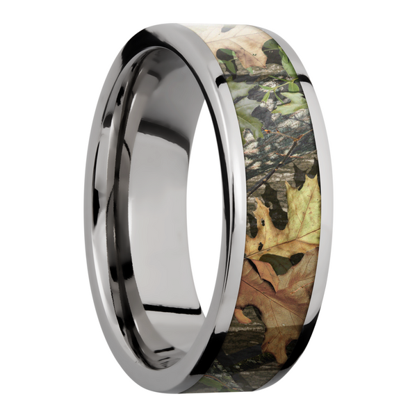 Titanium 7mm flat band with a 5mm inlay of Mossy Oak Obsession Camo Image 2 Quality Gem LLC Bethel, CT