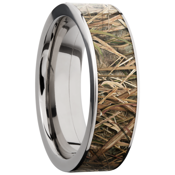 Titanium 7mm flat band with a 6mm inlay of Mossy Oak SG Blades Camo Image 2 Toner Jewelers Overland Park, KS