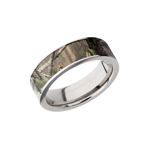 Titanium 7mm flat band with a 6mm inlay of Real Tree APG Camo Toner Jewelers Overland Park, KS