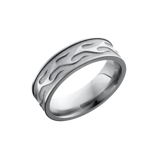 Titanium 7mm flat band with a laser-carved contour flame Toner Jewelers Overland Park, KS