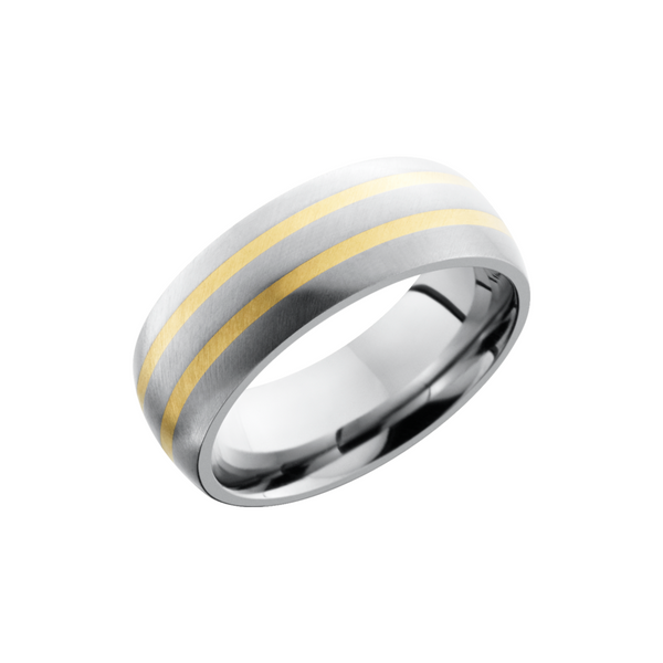 Titanium 8mm domed band with 2, 1mm inlays of 14K yellow gold Toner Jewelers Overland Park, KS