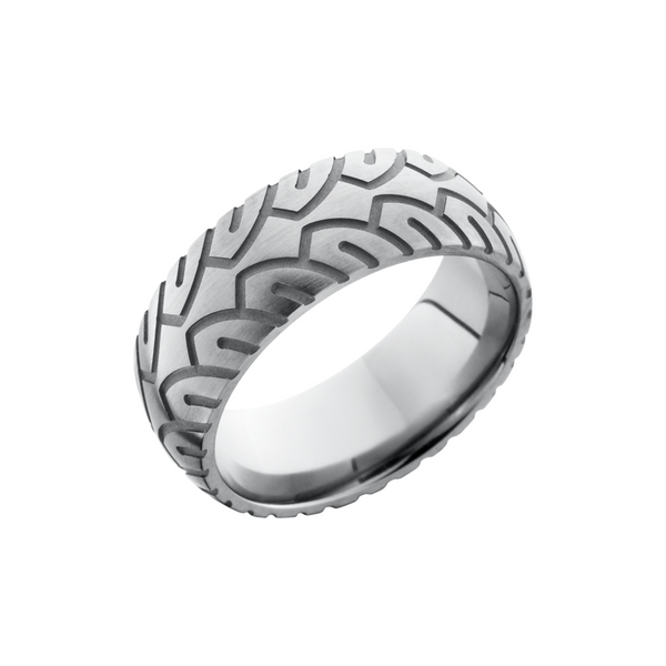 Titanium 8mm domed band with a laser-carved cycle pattern Cozzi Jewelers Newtown Square, PA