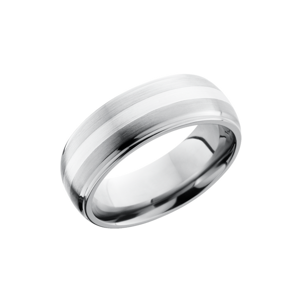 Titanium 8mm domed band with grooved edges and a 2mm inlay of sterling silver Toner Jewelers Overland Park, KS