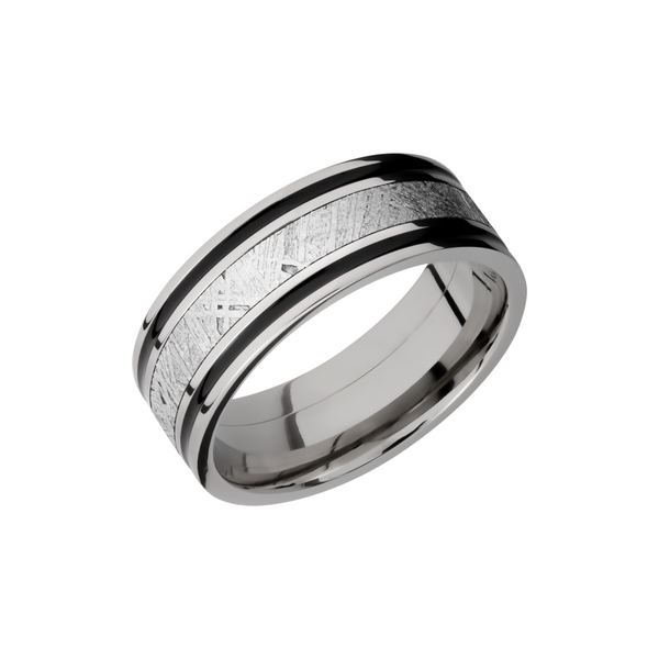 Titanium 8mm flat band with an inlay of authentic Gibeon Meteorite Toner Jewelers Overland Park, KS