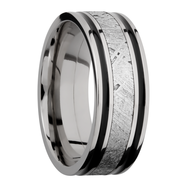 Titanium 8mm flat band with an inlay of authentic Gibeon Meteorite Image 2 Cozzi Jewelers Newtown Square, PA