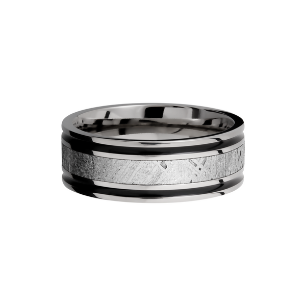 Titanium 8mm flat band with an inlay of authentic Gibeon Meteorite Image 3 Toner Jewelers Overland Park, KS