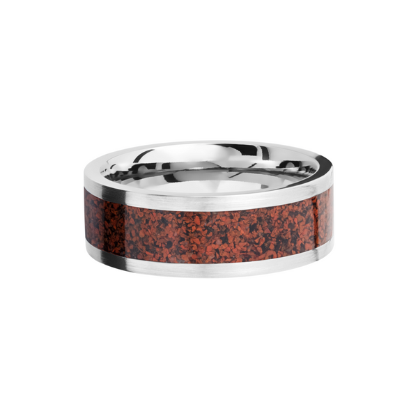 Titanium 8mm flat band with a mosaic inlay of red dinosaur bone Image 3 Cozzi Jewelers Newtown Square, PA