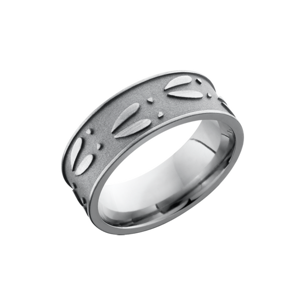 Titanium 8mm flat band with a reverse laser-carving of deer tracks Cozzi Jewelers Newtown Square, PA