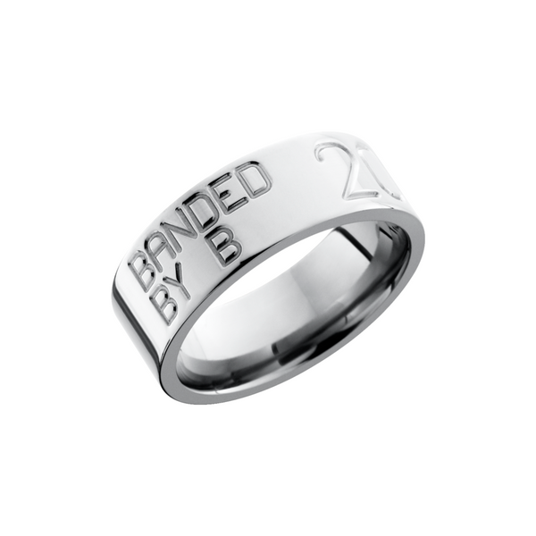 Titanium 8mm flat band with a laser-carved duck band pattern Toner Jewelers Overland Park, KS