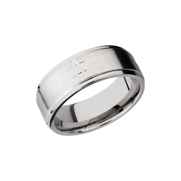 Titanium 8mm flat band with grooved edges and a laser-carved star pattern Toner Jewelers Overland Park, KS