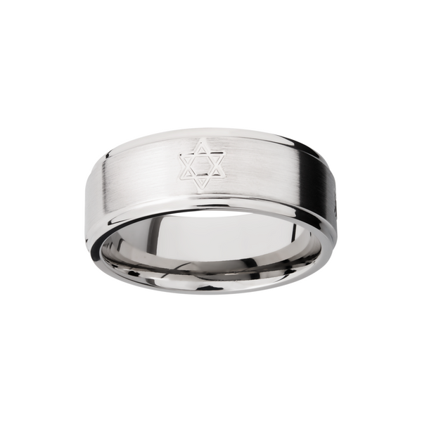 Titanium 8mm flat band with grooved edges and a laser-carved star pattern Image 2 Cozzi Jewelers Newtown Square, PA