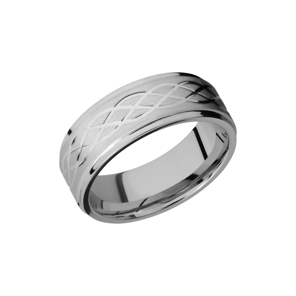 Titanium 8mm flat band with grooved edges and a laser-carved celtic pattern Toner Jewelers Overland Park, KS