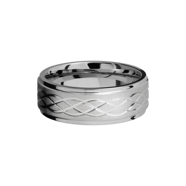 Titanium 8mm flat band with grooved edges and a laser-carved celtic pattern Image 3 Toner Jewelers Overland Park, KS