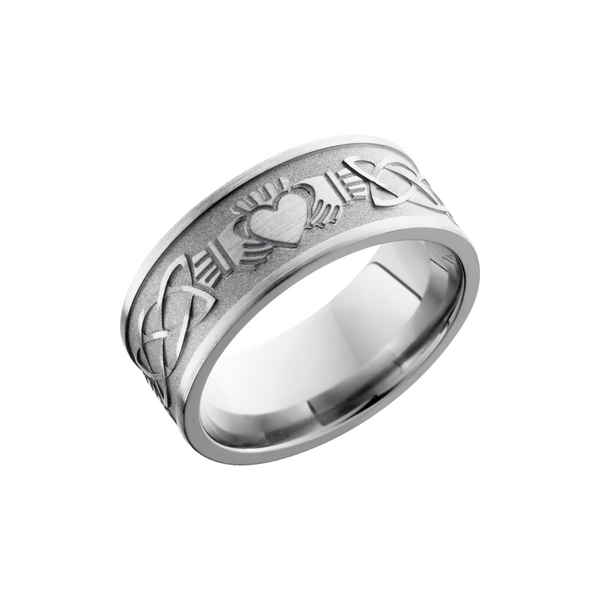 Titanium 9mm flat band with a laser-carved claddagh celtic pattern Cozzi Jewelers Newtown Square, PA