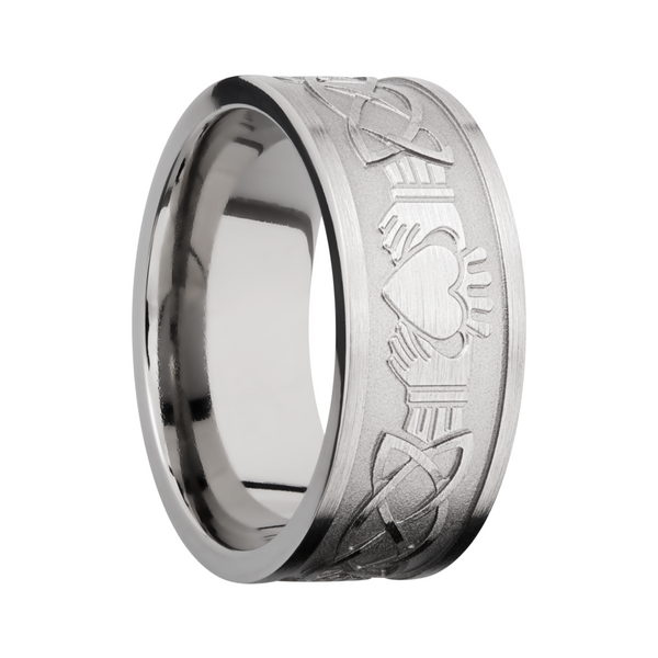 Titanium 9mm flat band with a laser-carved claddagh celtic pattern Image 2 Cozzi Jewelers Newtown Square, PA