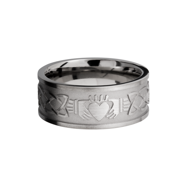 Titanium 9mm flat band with a laser-carved claddagh celtic pattern Image 3 Toner Jewelers Overland Park, KS