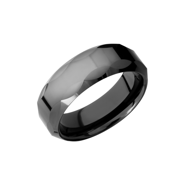 Tungsten Ceramic 8mm flat band with beveled edges and facet pattern Cozzi Jewelers Newtown Square, PA