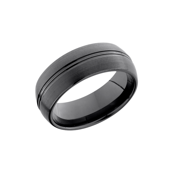 Tungsten Ceramic 8mm domed band with two grooves down the center of the band Cozzi Jewelers Newtown Square, PA