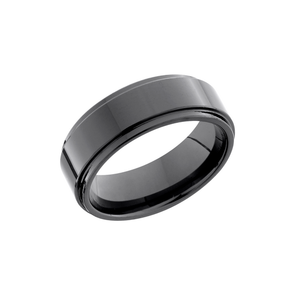Tungsten Ceramic 8mm flat band with grooved edges Cozzi Jewelers Newtown Square, PA