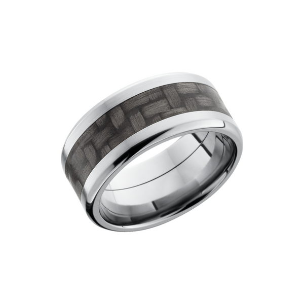 Titanium 10mm beveled band with a 5mm inlay of black Carbon Fiber Toner Jewelers Overland Park, KS