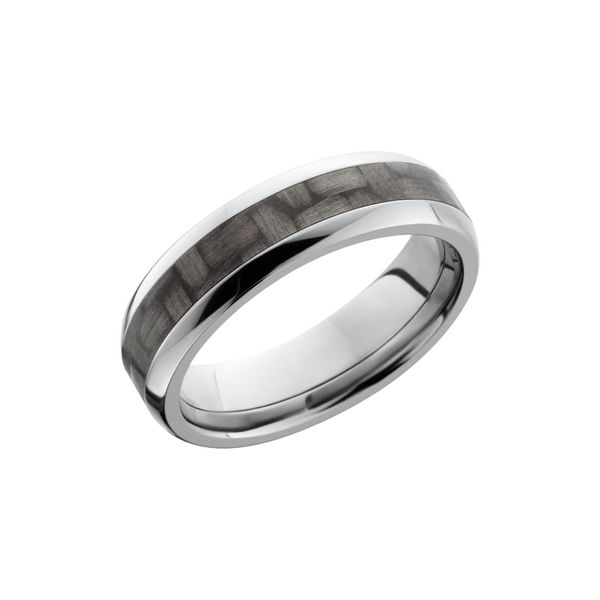 Titanium 6mm domed band with a 3mm inlay of black Carbon Fiber Toner Jewelers Overland Park, KS