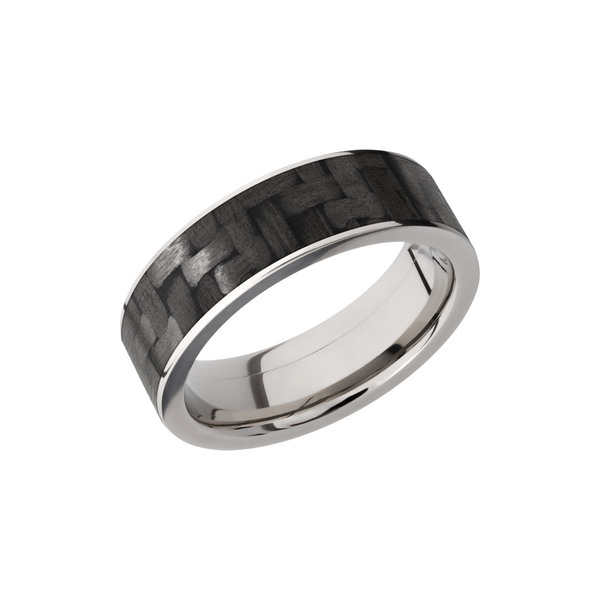 Titanium 7mm flat band with a 6mm inlay of black Carbon Fiber Cozzi Jewelers Newtown Square, PA