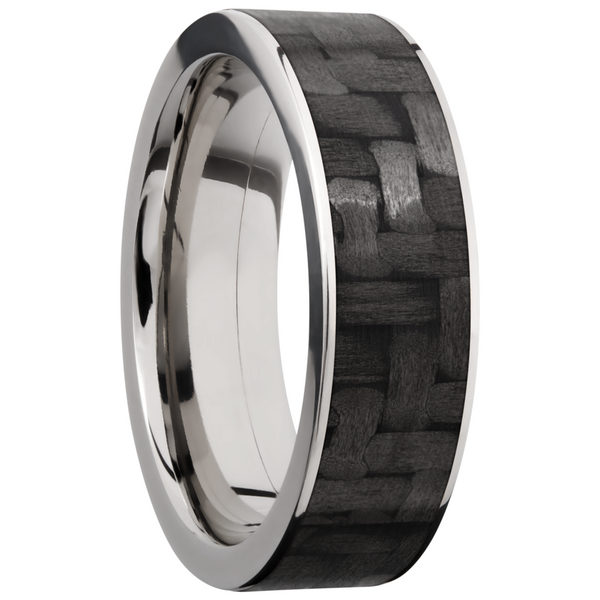 Titanium 7mm flat band with a 6mm inlay of black Carbon Fiber Image 2 Toner Jewelers Overland Park, KS