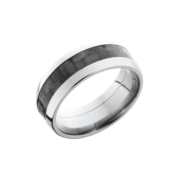 Titanium 8mm domed band with a 4mm inlay of black Carbon Fiber Cozzi Jewelers Newtown Square, PA