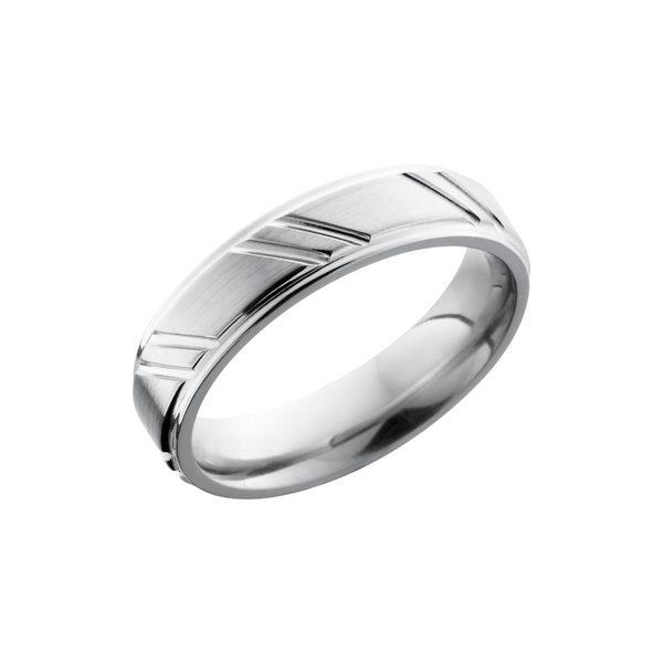 Cobalt chrome 5mm flat band with grooved edges and a striped pattern Toner Jewelers Overland Park, KS