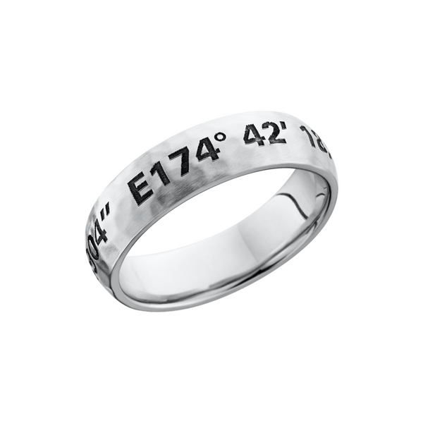 Cobalt chrome 6mm domed band with a laser-carved coordinates Cozzi Jewelers Newtown Square, PA