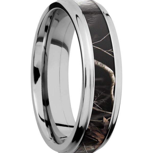 Cobalt chrome 6mm flat band with grooved edges and a 3mm inlay of Realtree APC Black Camo Image 2 Cozzi Jewelers Newtown Square, PA