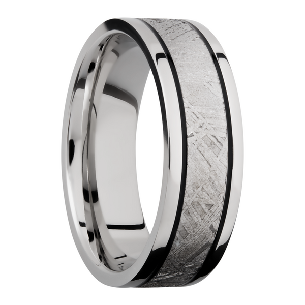 Cobalt chrome 7.5mm flat band with an inlay of authentic Gibeon Meteorite Image 2 Cozzi Jewelers Newtown Square, PA