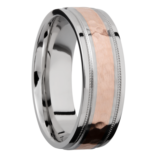 Cobalt chrome 7.5mm flat band with grooved edges and reverse milgrain detail and inlay of 14K rose gold Image 2 Toner Jewelers Overland Park, KS