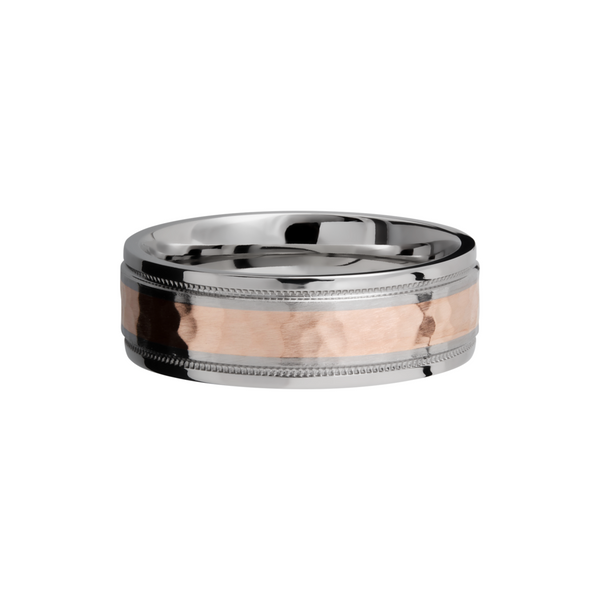 Cobalt chrome 7.5mm flat band with grooved edges and reverse milgrain detail and inlay of 14K rose gold Image 3 Toner Jewelers Overland Park, KS
