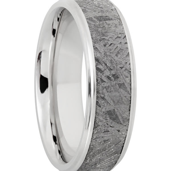 Cobalt chrome 7mm beveled band with an inlay of authentic Gibeon Meteorite Image 2 Cozzi Jewelers Newtown Square, PA