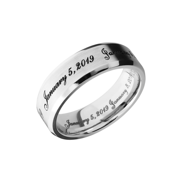 Cobalt chrome 7mm beveled band with laser-carved fonts Cozzi Jewelers Newtown Square, PA