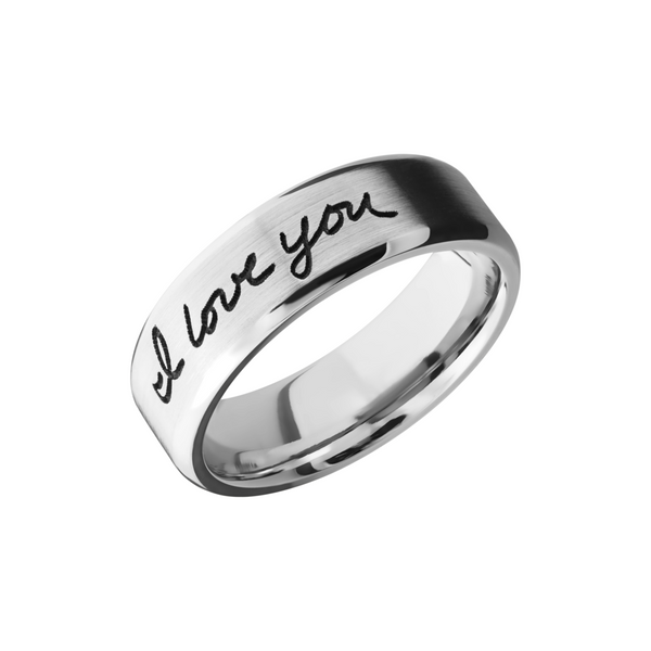 Cobalt chrome 7mm beveled band with laser-carved handwriting Cozzi Jewelers Newtown Square, PA