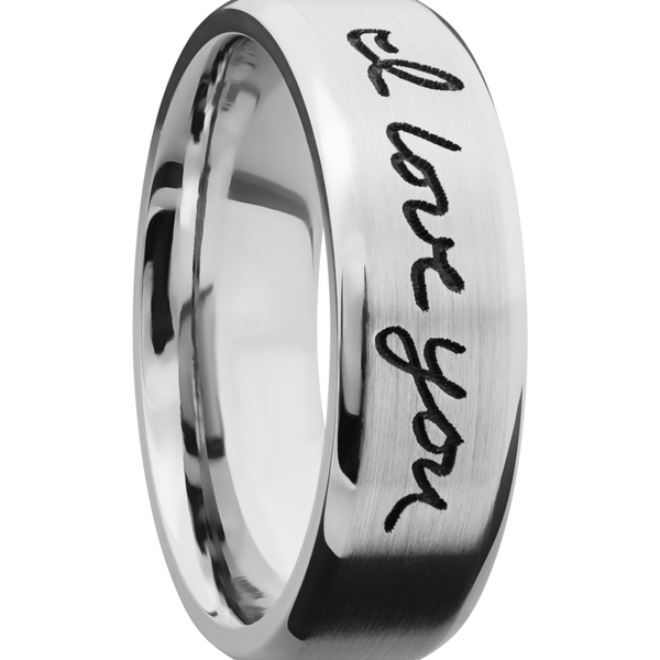 Cobalt chrome 7mm beveled band with laser-carved handwriting Image 2 Cozzi Jewelers Newtown Square, PA