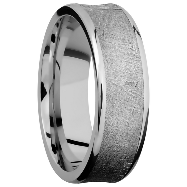 Cobalt chrome 7mm concave beveled band with an inlay of authentic Gibeon Meteorite Image 2 Quality Gem LLC Bethel, CT