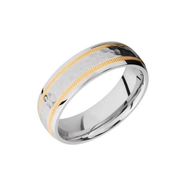 Cobalt chrome 7mm domed band with an two inlays of 14K yellow gold in milgrain Toner Jewelers Overland Park, KS