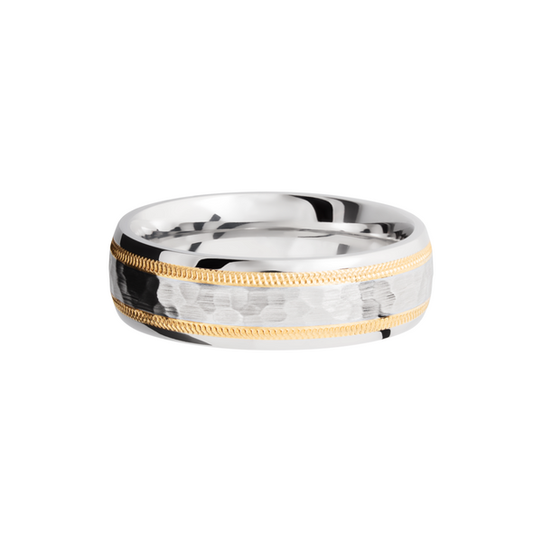 Cobalt chrome 7mm domed band with an two inlays of 14K yellow gold in milgrain Image 3 Toner Jewelers Overland Park, KS