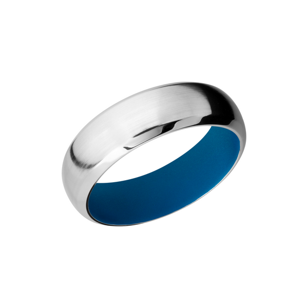 Cobalt chrome 7mm domed band with beveled edges with a Sky Blue Cerakote sleeve Toner Jewelers Overland Park, KS