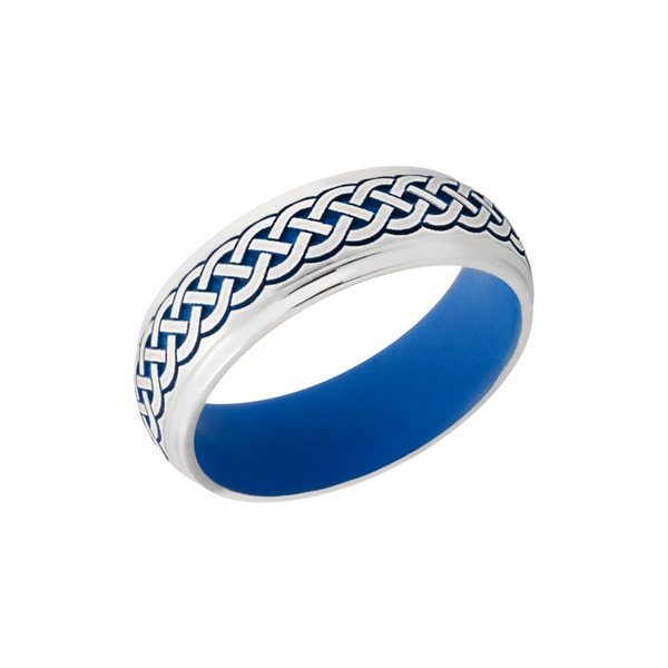 Cobalt chrome 7mm domed band with grooved edges a laser-carved Celtic pattern featuring Royal Blue Cerakote Cozzi Jewelers Newtown Square, PA