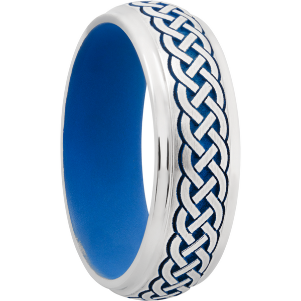 Cobalt chrome 7mm domed band with grooved edges a laser-carved Celtic pattern featuring Royal Blue Cerakote Image 2 Cozzi Jewelers Newtown Square, PA