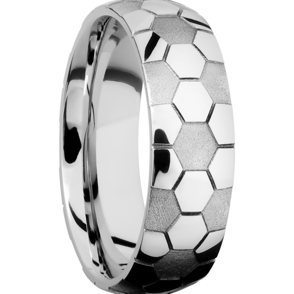 Cobalt chrome 7mm domed band with laser-carved soccer ball pattern Image 2 Cozzi Jewelers Newtown Square, PA