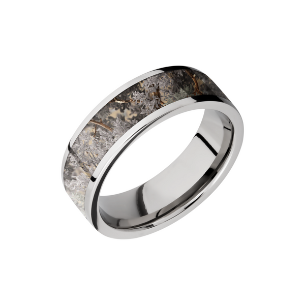 Cobalt chrome 7mm flat band with a 5mm inlay of King's Desert Camo Toner Jewelers Overland Park, KS